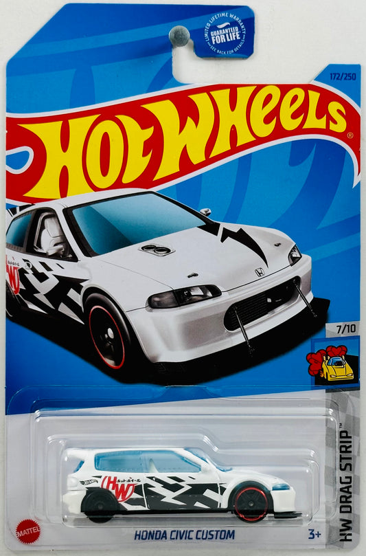 Hot Wheels 2023 - Collector # 172/250 - HW Drag Strip 07/10 - Honda Civic Custom - White - Black Decals / ホットホ ィール (Hot Wheels in Japanese) - USA