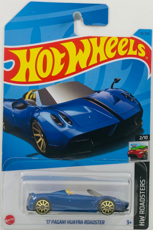 Hot Wheels 2023 - Collector # 013/250 - Roadsters 02/10 - '17 Pagani Huayra Roadster - Metalflake Dark Blue - Gold Interior / Rims - IC
