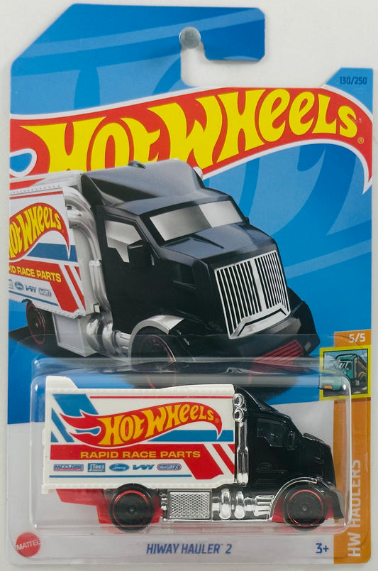 Hot Wheels 2023 - Collector # 130/250 - HW Haulers 5/5 - Hiway Hauler 2 - Black Cab / White Box / 'Hot Wheels Rapid Race Parts' - IC