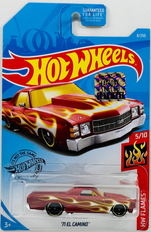 Hot Wheels 2019 - Collector # 008/250 - HW Flames 5/10 - '71 El Camino - Satin Burgandy - FSC