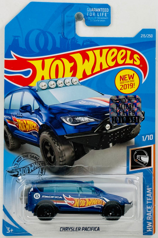 Hot Wheels 2019 - Collector # 215/250 - HW Race Team 1/10 - New Models - Chrysler Pacifica - Dark Blue / Hot Wheels Racing / #6 / White, Red & Gold Stripes - Black BAJA5 Wheels - USA Card with Factory Set Sticker