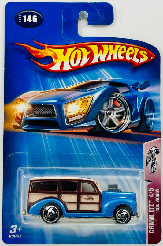 Hot Wheels 2004 - Collector # 146/212 - Crank Itz 04/05 - '40s Woody - Blue & Brown - SB Wheels - USA '05