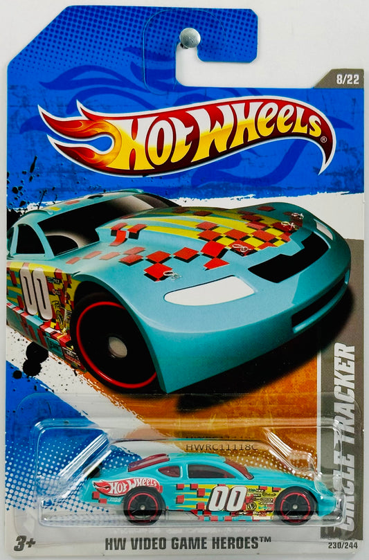 Hot Wheels 2011 - Collector # 230/244 - HW Video Game Heros 08/22 - Circle Tracker - <span data-mce-fragment="1">Turquoise - '00' / Red & Yellow Graphics - OH5 Wheels - USA Card