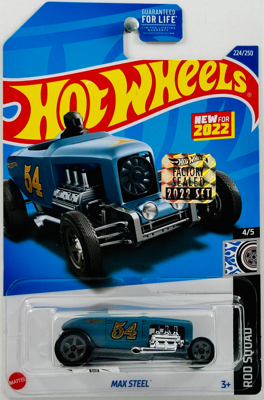 Hot Wheels 2022 - Collector # 224/250 - Rod Squad 4/5 - New Models - Max Steel - Matte Blue Gray - FSC