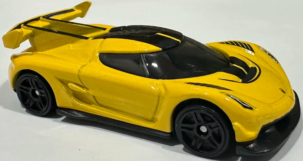 Hot Wheels 2025 - Collector # 125/250 - HW Race Day 5/10 - 2020 Koenigsegg Jesko - Yellow with Black Racing Stripes - Black PR5 Wheels - USA Card