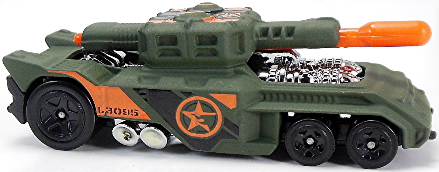 Hot Wheels 2007 - Collector # 142/180 - All Stars - Invader (Tank) - Matte Olive Green Camo Graphics / Orange Star - Black 5 Spoke (5SP) Wheels - USA Card