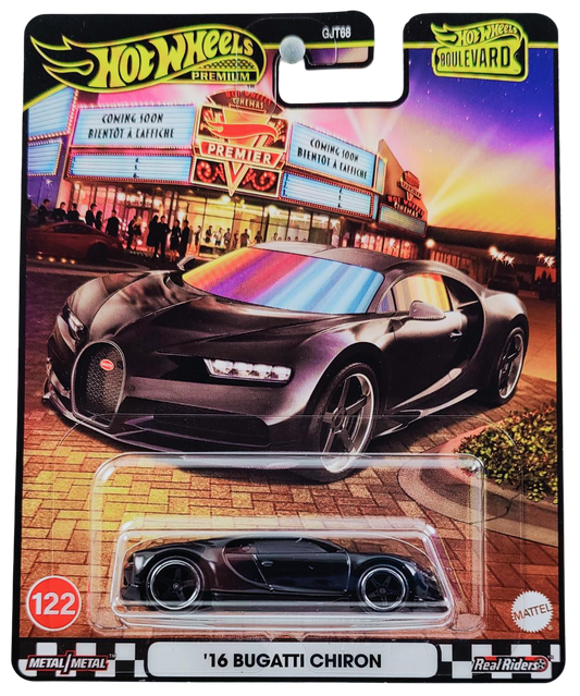 Hot Wheels 2025 - Premium / Boulevard # 122 / Mix 2 - '16 Bugatti Chiron - Black - Metal/Metal & Real Riders - Walmart Exclusive