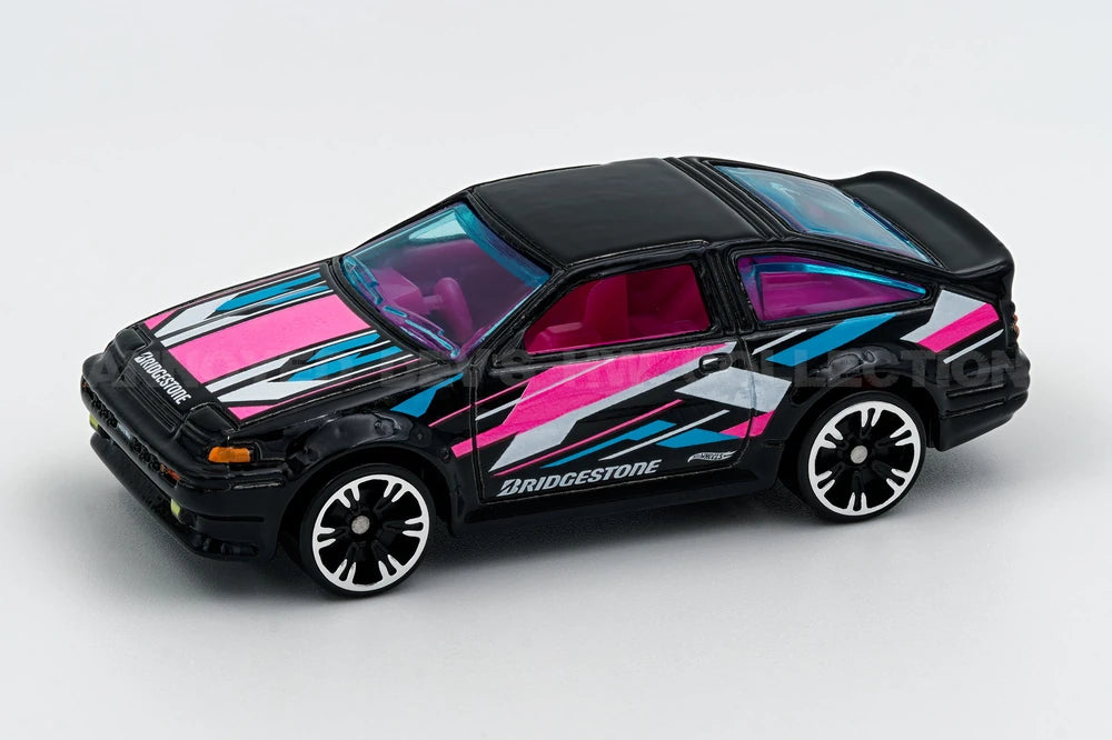 Hot Wheels 2025 - Theme / Neon Speeders 4/8 / Mix 2 - Toyota AE-86 Corolla - Glossy Black - Chrome Speeders 6-Spoke (NS6) Wheels - Walmart Exclusive