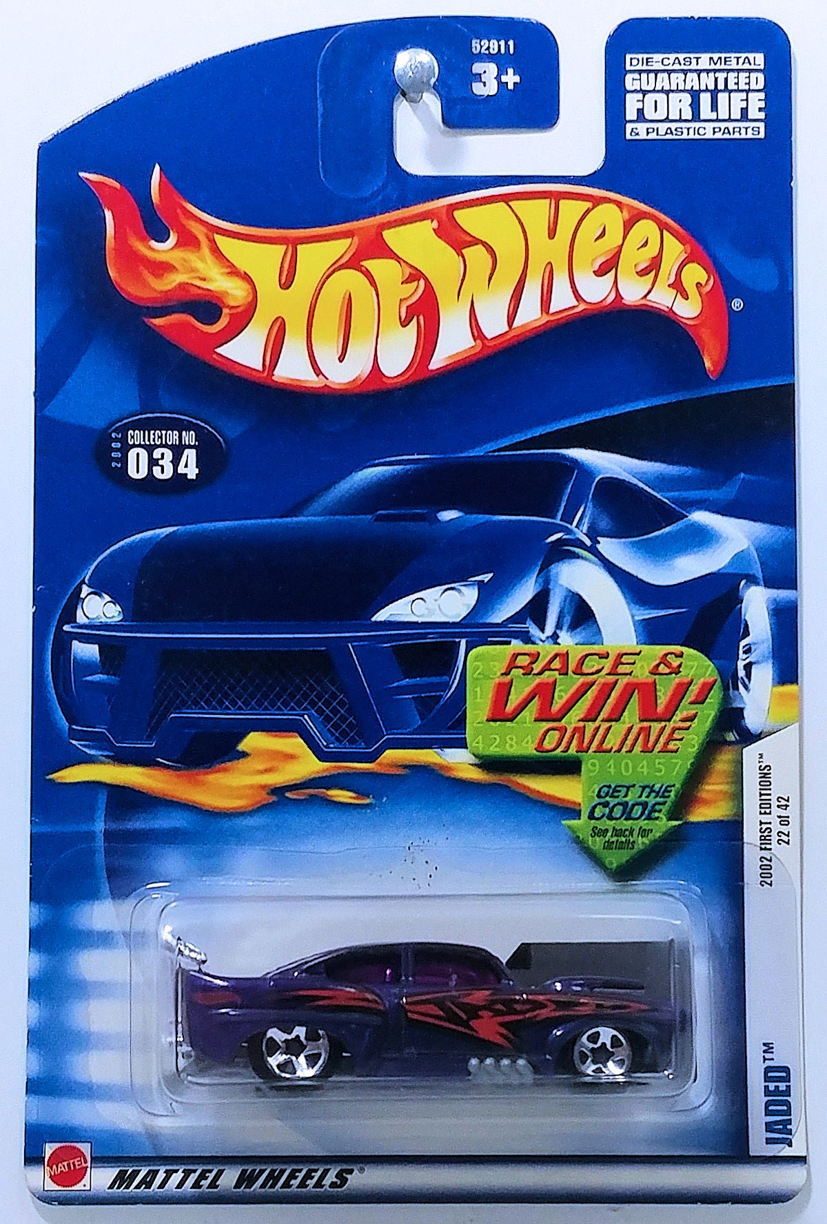 Hot Wheels 2002 Collector 034/240 First Editions 22/42 Jaded Purple Spoke USA 'RW'