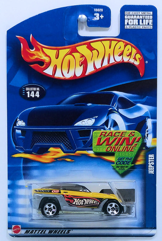 Hot Wheels 2002 - Collector # 144/240 - Jeepster - Yellow - USA 'Race & Win' Card