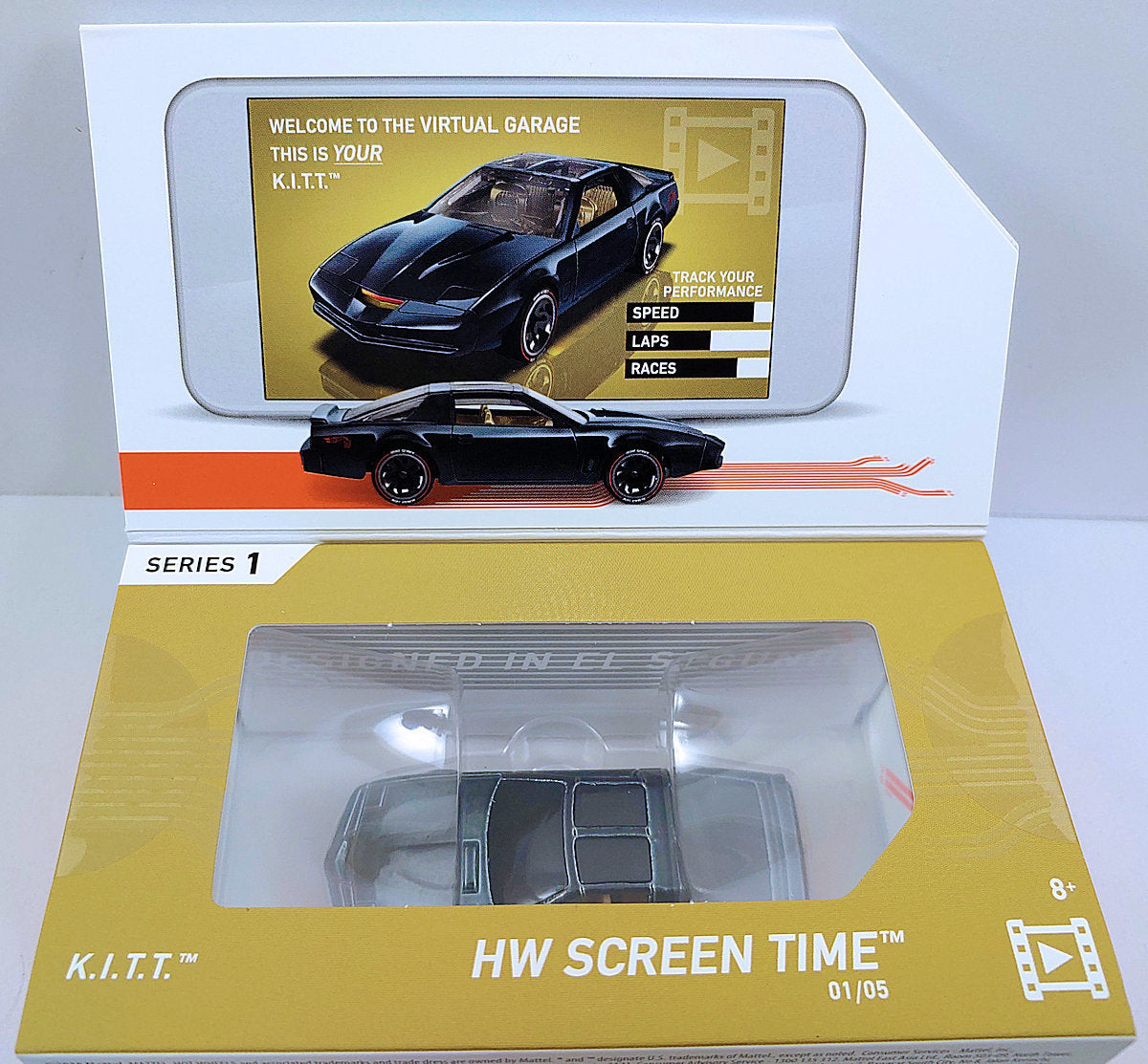 Hot Wheels id 2019 - Uniquely Identifiable Vehicles # FXB40 - Series 1 / HW Screen Time 01/05 - K.I.T.T. (Knight Rider)- Dark Gray - Special Wheels - Game APP - USA Box