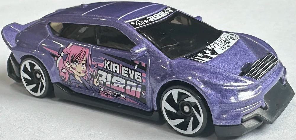 Hot Wheels 2025 - Collector # 120/250 - HW EV 8/10 - New Models - Custom Kia EV6 - Metalflake Lavender - International Card