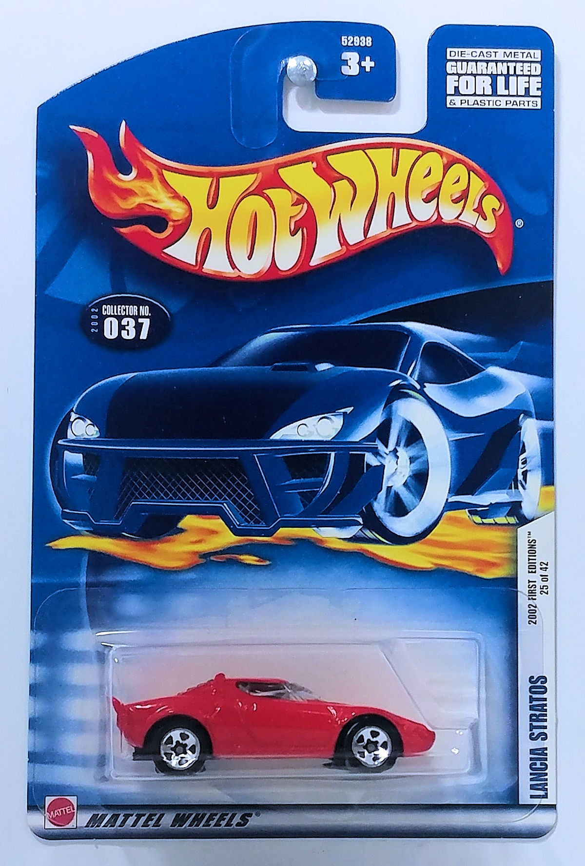 Hot Wheels 2002 Collector 037/240 First Editions 25/42 Lancia Stratos Red Spokes NO Stripes USA Card