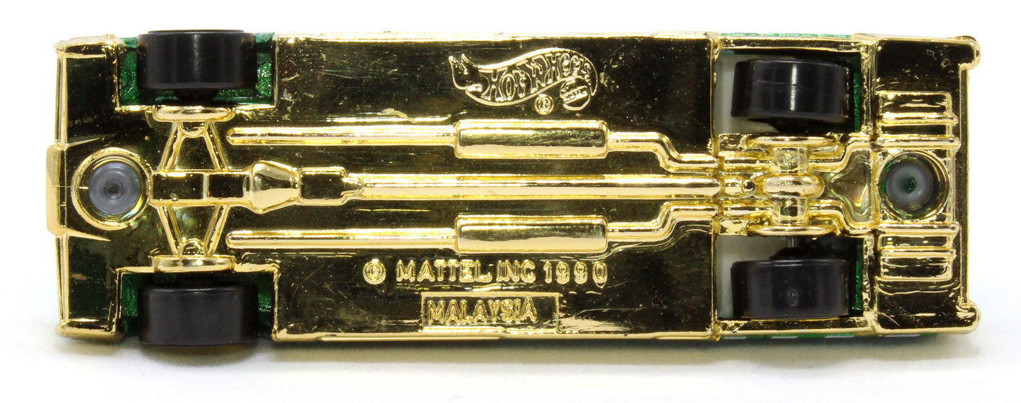 Hot Wheels 2001 - Collector # 054/240 - Turbo Taxi Series 2/4 - Limozeen - Metalflake Green / Taxi - Gold Sawblades - Malaysia - USA Card