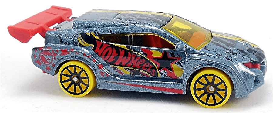 Hot Wheels 2014 - Collector # 121/250 - HW Off-Road / HW Daredevils / Treasure Hunts - Loop Coupe - Metalflake Gray / Circle Flame Logo on Rear Fender - Black 10 Spoke Wheels on Yellow Tires - USA Card