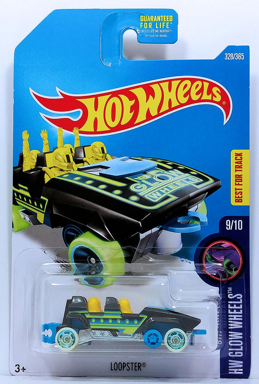 Hot Wheels 2017 - Collector # 328/365 - HW Glow Wheels 9/10 - Loopster - Black / Hands Down - USA Card