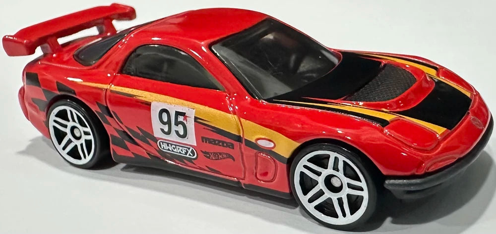 Hot Wheels 2025 - Collector # 163/250 - HW: '70s vs. '90s 9/10 - '95 Mazda RX-7 Drift - Red / #95 - USA Card