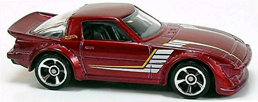 Hot Wheels 2014 - Collector # 021/250 - HW City / Night Burnerz - Mazda RX-7 - Red - M5 Wheels - Roll Bar - International Card