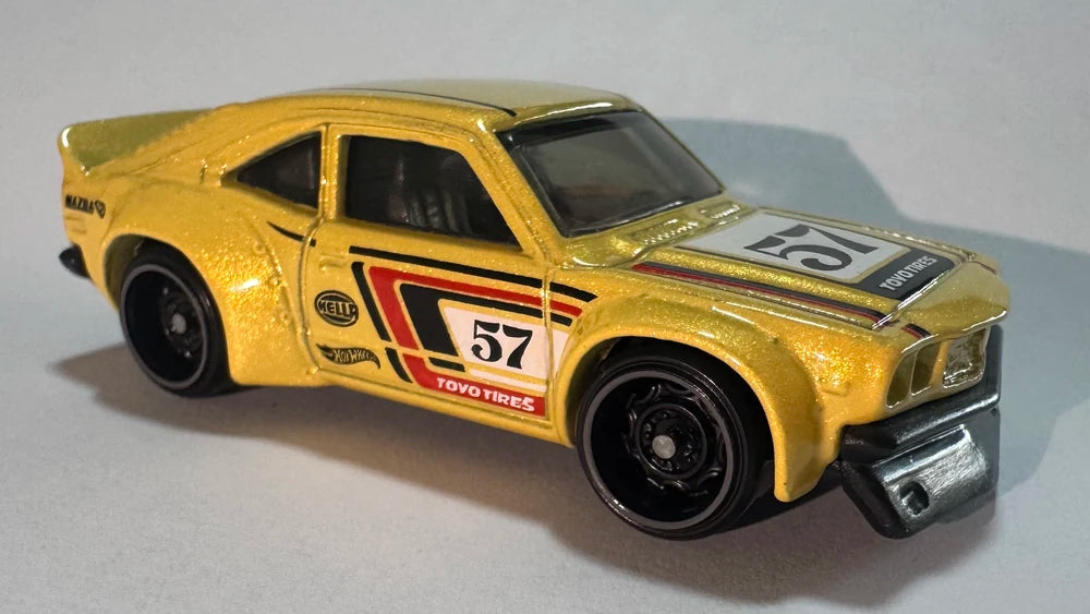 Hot Wheels 2025 - Collector # 243/250 - Peak Pursuit 8/10 - Mazda RX-3 - Maize Yellow - USA Card