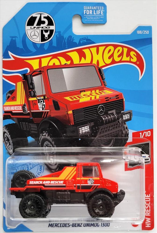 Hot Wheels 2021 - Collector # 188/250 - HW Rescue 1/10 - Mercedes-Benz Unimog 1300 - Red / 'Search and Rescue' - USA