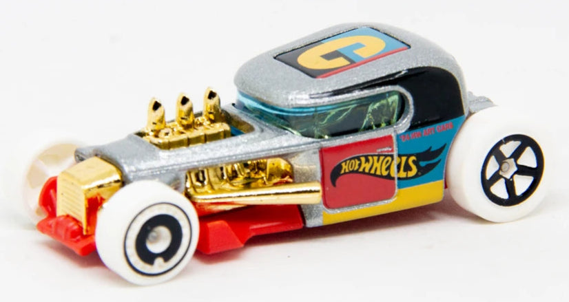 Hot Wheels 2024 - Collector # 061/250 - HW Art Cars 1/10 - Mod Rod - Gray Metallic / "C" on Roof - White Tires, 5 Spokes Rear & Aero Disc Front - USA Card