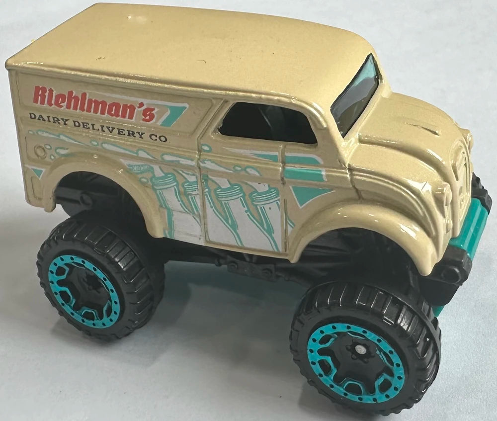 Hot Wheels 2025 - Collector # 133/250 - HW Designed By 5/5 - Monster Dairy Delivery - Tan / 'Riehlman's Dairy Delivery Co' - USA 'Let's Race' Card