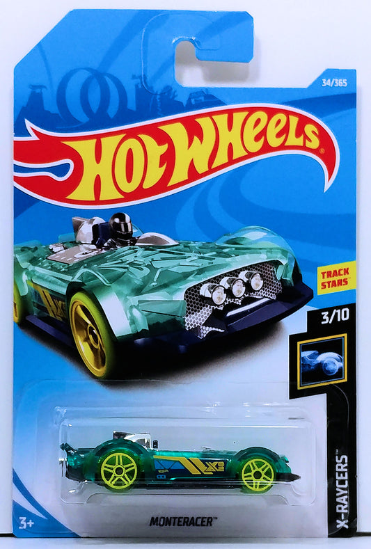 Hot Wheels 2018 - Collector # 034/365 - X-Raycers 3/10 - Monteracer - Transparent Blue - International Card