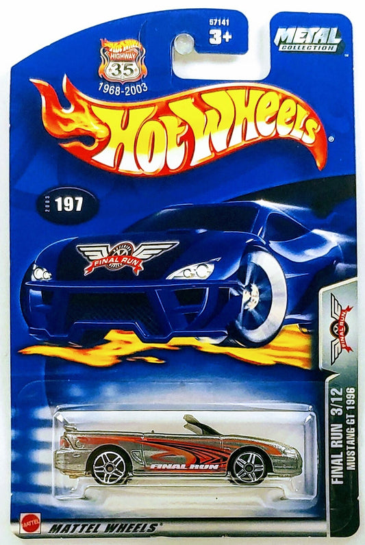 Hot Wheels 2003 - Collector # 197/220 - Final Run 3/12 - Mustang GT 1996 - Gray Metalflake - PR5 Wheels - USA '1968-2003 Anniversary' Card