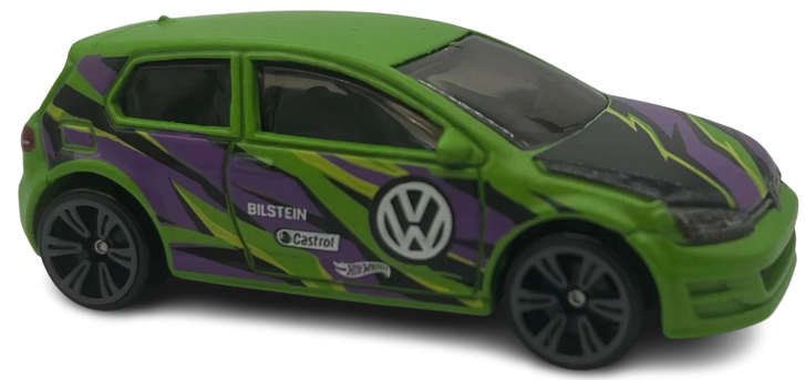 Hot Wheels 2023 - Neon Speeders 02/08 - Volkswagen Golf MK7 - Neon Green - Neon Purple & Yellow Paint / Volkswagen Logo - Walmart Exclusive