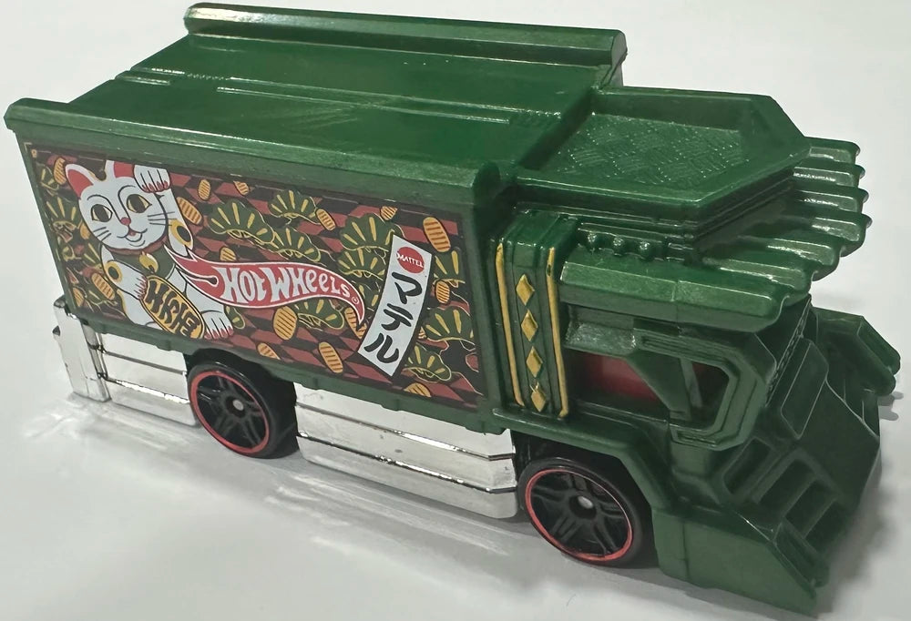Hot Wheels 2026 - Collector # 057/250 - HW Heavyweights 3/5 - Raijin Express - Dark Green / Maneki-Neko & Hot Wheels logo - PR5 Wheels - USA '2026' Card