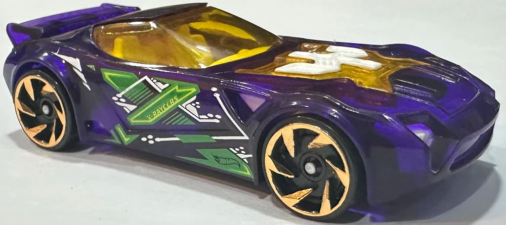 Hot Wheels 2025 - Collector # 013/250 - X-Raycers 1/10 - Nerve Hammer - Purple / Yellow Windows - USA 'Let's Race' Card
