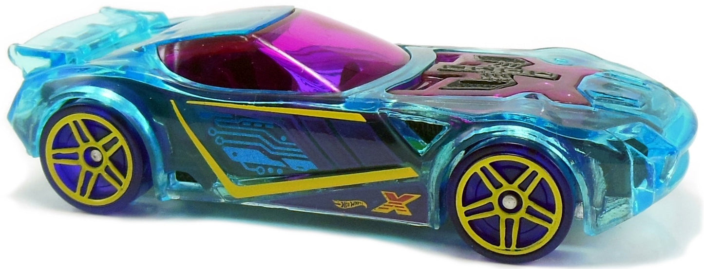 Hot Wheels 2017 - Collector # 297/365 - X-Raycers 6/10 - Nerve Hammer - Transparent Blue Body / Unpainted Metal Base - USA Card