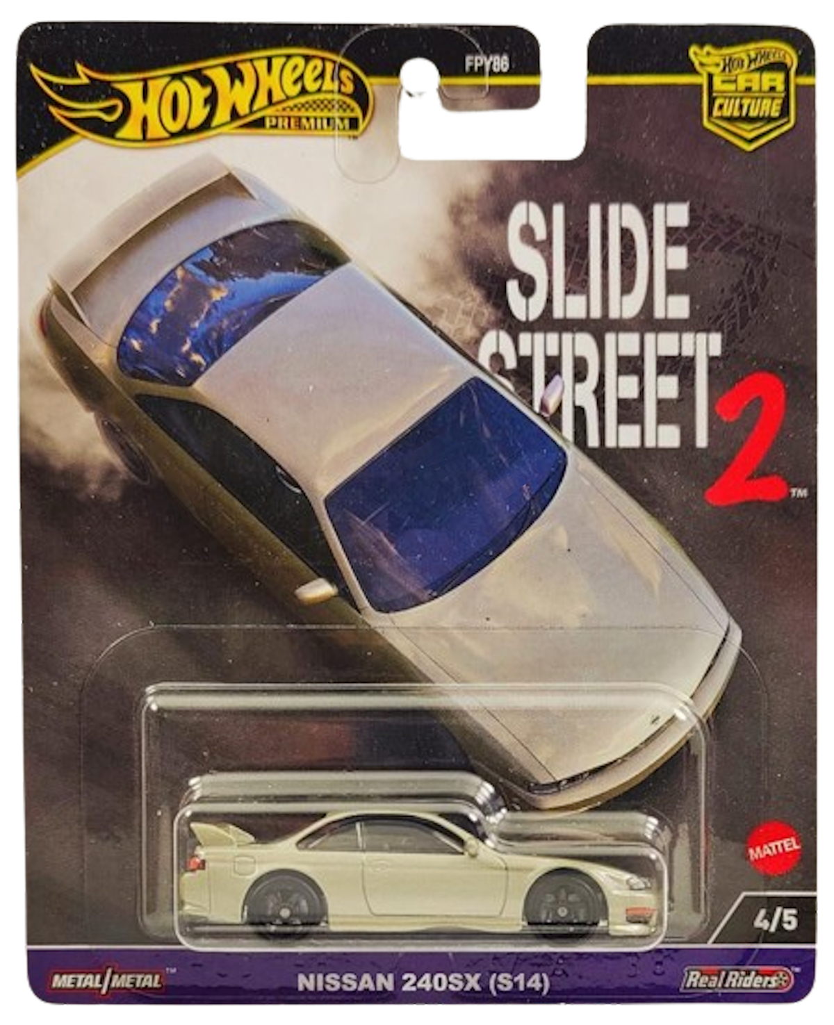 Hot Wheels 2024 Premium Car Culture Slide Street 2 4 5 Nissan 240SX S14 Gray Metal Metal Real Riders