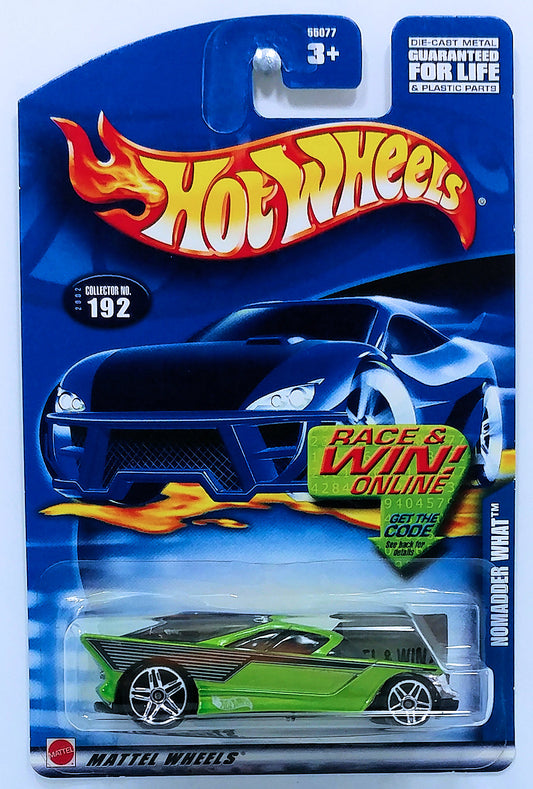 Hot Wheels 2002 - Collector # 192/240 - Nomadder What - Metallic Green - USA 'Race & Win' Card