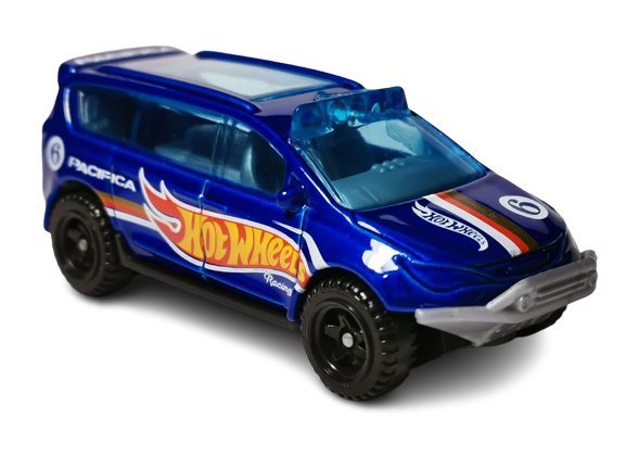 Hot Wheels 2019 - Collector # 215/250 - HW Race Team 1/10 - New Models - Chrysler Pacifica - Dark Blue / Hot Wheels Racing / #6 / White, Red & Gold Stripes - Black BAJA5 Wheels - USA Card with Factory Set Sticker