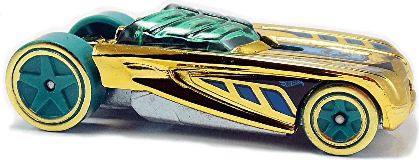 Hot Wheels 2017 - Collector # ---/365 - Super Chromes 9/10 - Treasure Hunts - Pharodox - Gold Chrome Body / Green Windows / Circle Flame Logo on front deck- USA Card