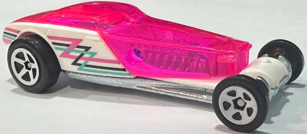 Hot Wheels 2025 - Collector # 069/250 - Rod Squad 5/10 - Hi-Roller - White Body / Transparent Pink Trunk, Roof & Hood - USA Card