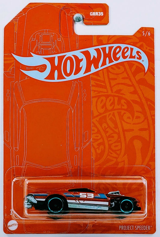 Hot Wheels 2021 - Theme / 53rd Anniversary / Wave 2 / Orange & Blue Series # 5/6 - Project Speeder - Metallic Orange - Blue on Black DD8 Wheels - Orange Blister Card - Drug Stores Exclusive