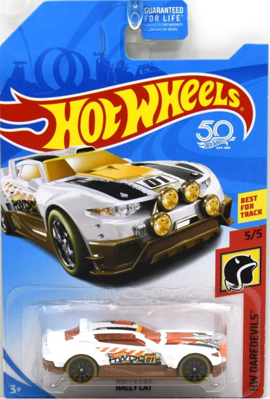 Hot Wheels 2018 - Collector # NONE - HW Daredevils 5/5 - Rally Cat - White - USA 50th Card