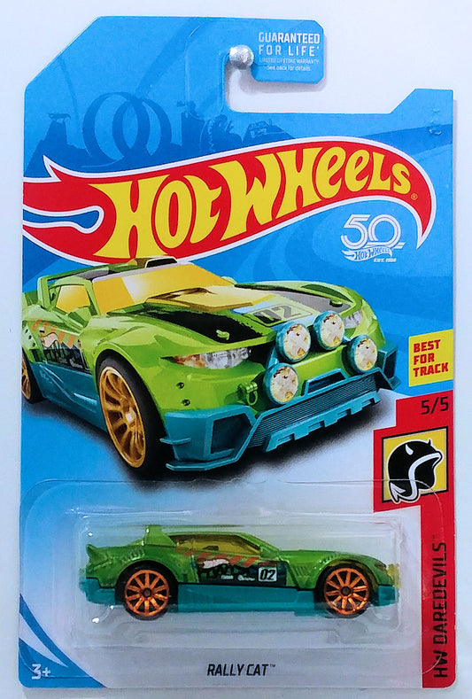 Hot Wheels 2018 - Collector # NONE - HW Daredevils 5/5 - Rally Cat - Green - USA 50th Card