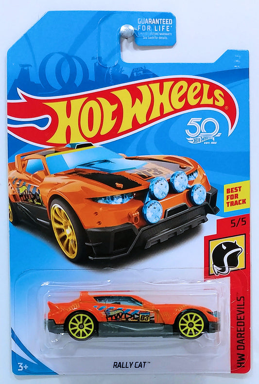 Hot Wheels 2018 - Collector # NONE - HW Daredevils 5/5 - Rally Cat - Orange - USA 50th Card