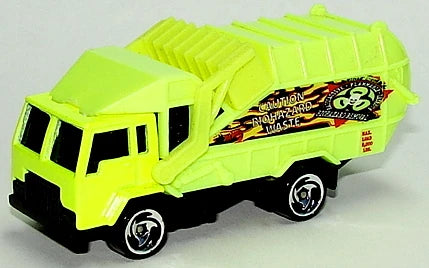 Hot Wheels 1998 - Collector # 719 - Biohazard Series 3/4 - Recycling Truck - Flourescent Yellow - Sawblades - USA Blue Car Card