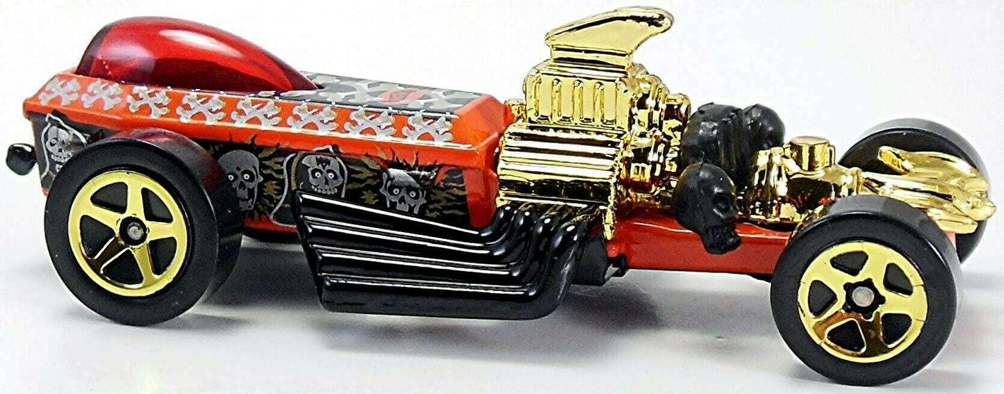 Hot Wheels 2001 - Collector # 069/240 - Skull & Crossbones Series 1/4 - Rigor Motor - Orange - Gold 5 Spokes - USA Card