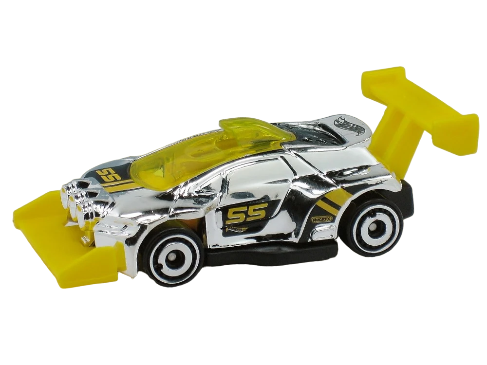 Hot Wheels 2018 - Collector # 145/365 - Super Chromes 10/10 / New Models - Rising Heat - Chrome & Yellow - USA '50th' Card