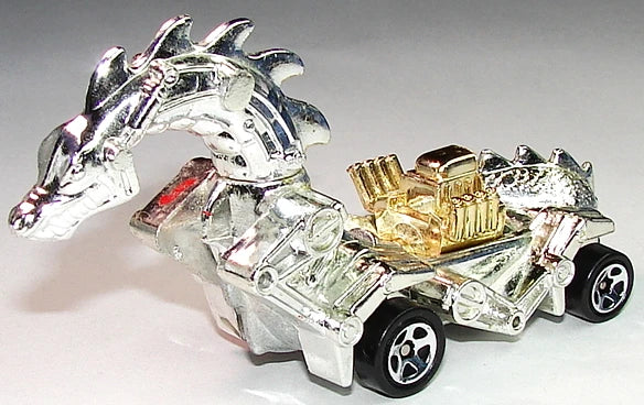 Hot Wheels 1995 - Collector # 323 - Rodzilla - Chrome - 5 Spokes - Unpainted Base - USA Blue & White Card