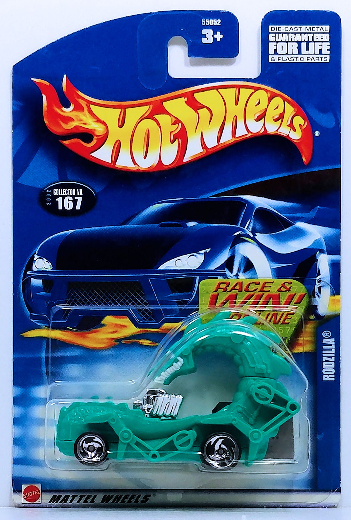 Hot Wheels 2002 Collector 167/240 Rodzilla Green USA Race Win Card