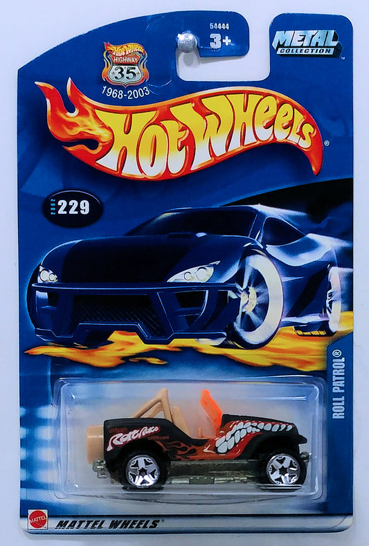 Hot Wheels 2002 - Collector # 229/240 - Roll Patrol - Black - USA '1968 - 2003 Anniversary' Card