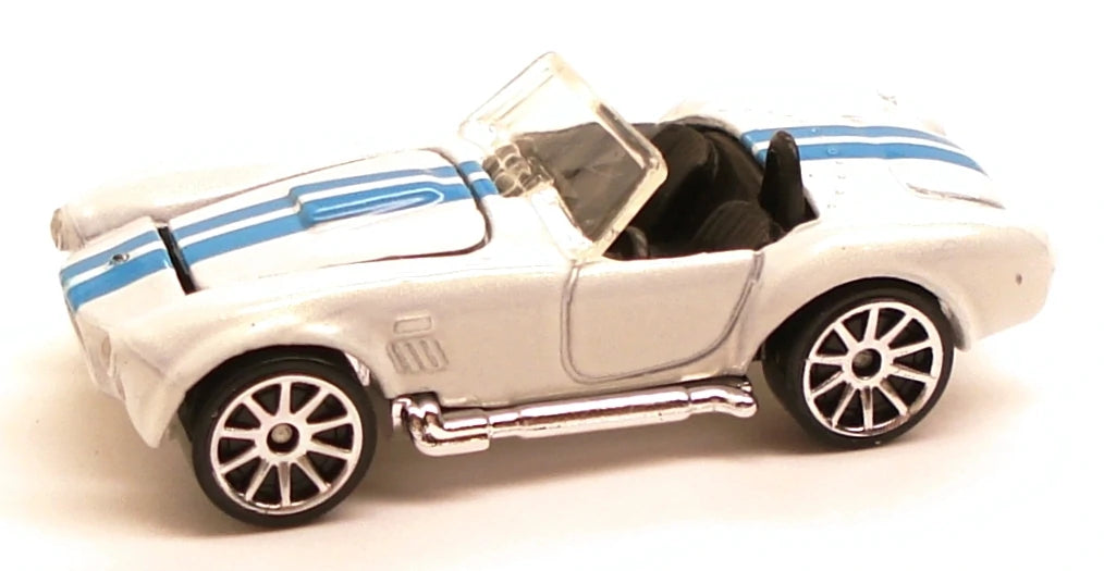 Hot Wheels 2010 - Collector # 165/240 - Hot Auction 7/10 - Shelby Cobra 427 S/C - White / Blue Racing Stripes - 10 Spoke Wheels - Opening Hood - USA Card