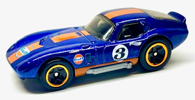 Hot Wheels 2024 - Collector # 122/250 - HW Race Day 05/10 - Shelby Cobra "Daytona" Coupe - Gulf Racing Dark Blue / #3 - 5SP Wheels - USA Card