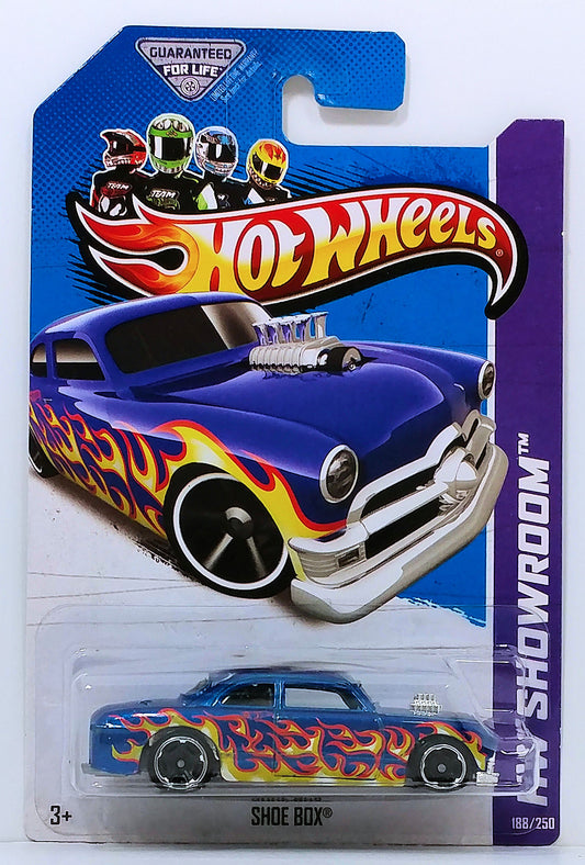 Hot Wheels 2013 - Collector # 188/250 - HW Showroom / American Turbo - Shoe Box - Blue with Flames - USA Card
